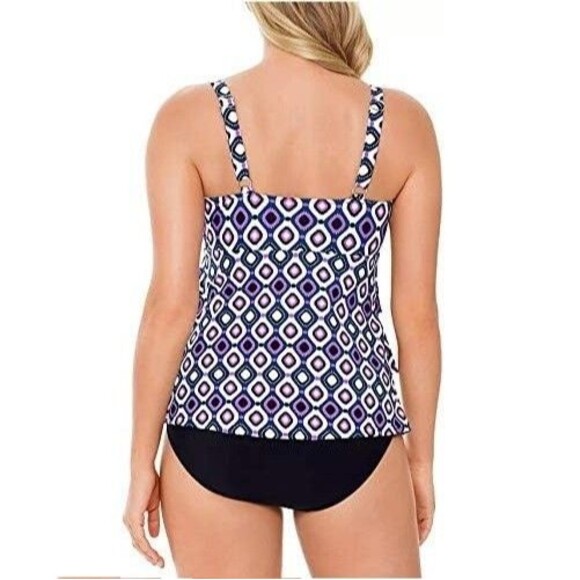 Swim Solutions Womens 8 Purple Printed Tankini One Piece Swimsuit NWT DD72 - Picture 2 of 2